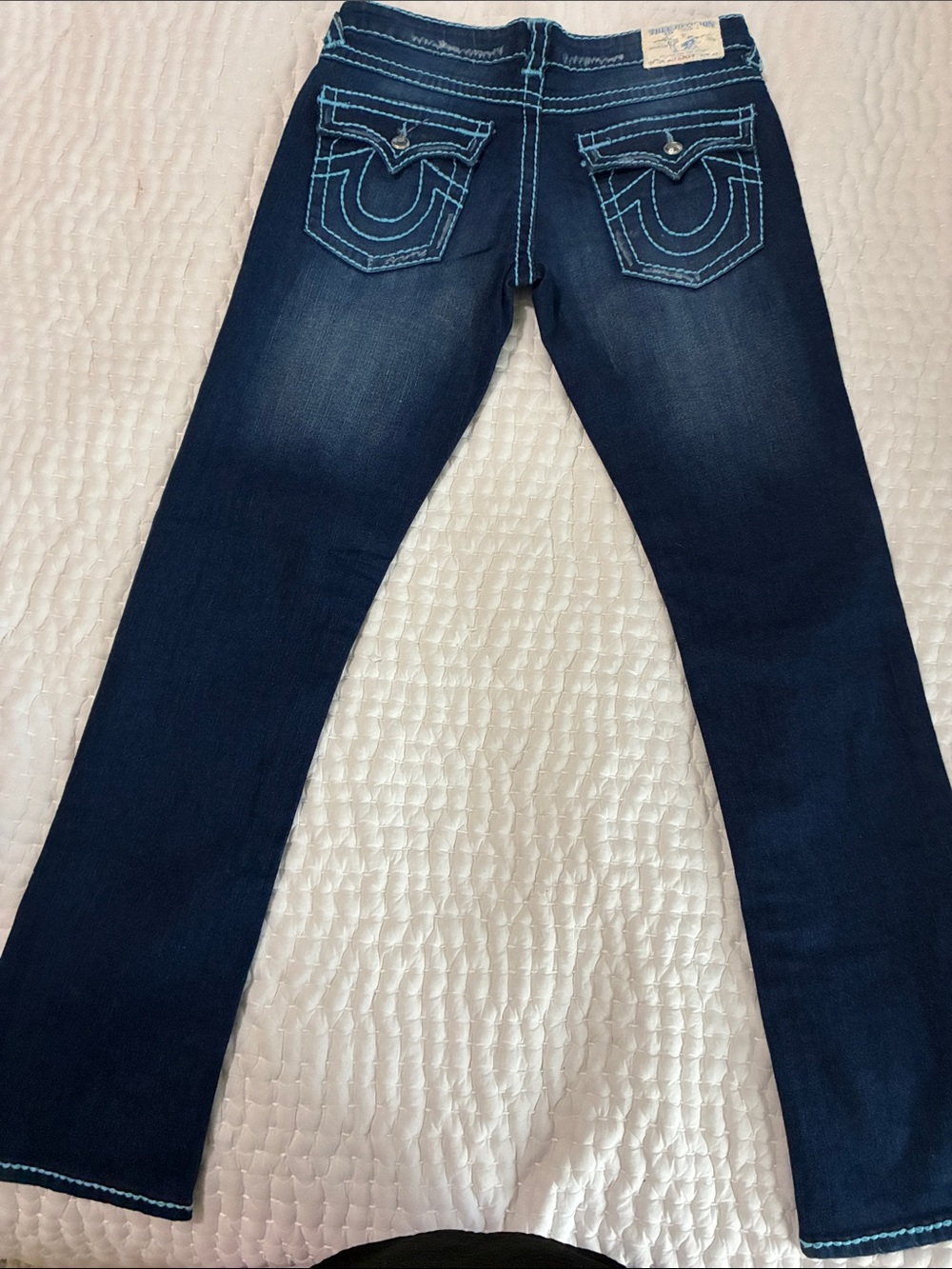 True Religion Billy Super T Jeans with Light Blue Stitching Size 29 32 inseam
